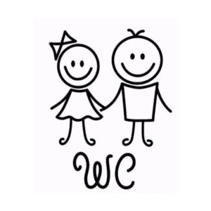 Sjovt Toilet skilt med to tegnede figurer. 17x13cm. -