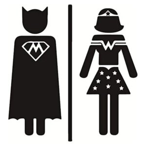 Sjovt Superhelte Toilet skilt. Toilet wallsticker med to superhelte. -