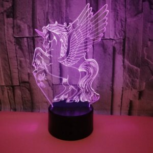 Enhjørning 3D lampe. Flot eventyrlig Enhjørning lampe. Farveskift mellem 7 farver. -