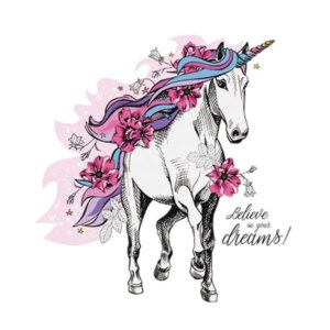 Flot Enhjørning Wallsticker. Believe in your dreams! 48x60cm -