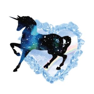 Stor Enhjørning Wallsticker. På vej igennem et hul af is.55x70cm -