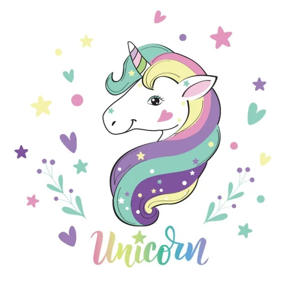 unicorn-pastelfarver Flot pastelfarvet Enhjørning wallsticker med hjerter & stjerner. -