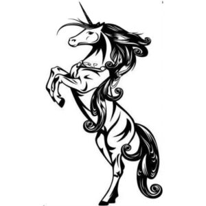 Enhjørning Wallsticker. Stor Stejlende Enhjørning. Sort. 97x55cm -