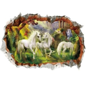 Enhjørning Wallsticker. Hul i væggen. Enhjørninger i eventyrland -
