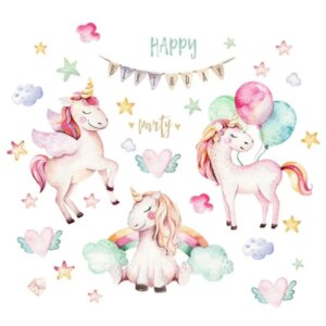 Sød Enhjørning Wallsticker. Happy Birthday Party fødselsdagsfest -