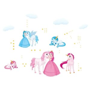 Flot wallsticker med enhjørninger og prinsesser. -