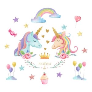 Sød Enhjørning Wallsticker med to forelskede Enhjørninger. -