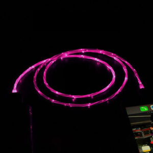 USB-A til USB-C Kabel med LED Lys. 1m. Pink -