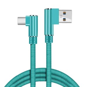USB-C til USB-A Kabel  -  Flettet, Begge Stik Vinklet 90Â°, 3m (Pastel Grøn) -