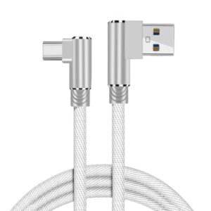 USB-C til USB-A Kabel  -  Flettet, Begge Stik Vinklet 90Â°, 3m (Hvid) -