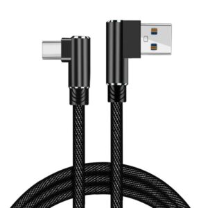 USB-C til USB-A Kabel  -  Flettet, Begge Stik Vinklet 90Â°, 3m (Sort) -