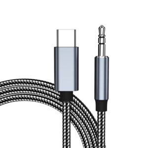 USB-C til 3.5 mm Minijack Audiokabel. Kvalitets Kevlar-flettet kabel. Grå -