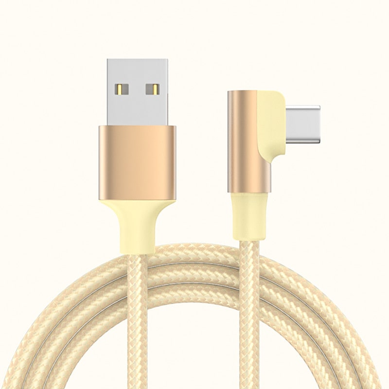 USB-C til USB-A Kabel – Flettet, USB-C Stik Vinklet 90° Gold USB-C til USB-A Kabel - Flettet, USB-C Stik Vinklet 90° Opladnings- og Datakabel 1m (Gold) -