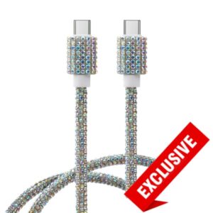 USB-C til USB-C Opladerkabel 60W  -  Diamantdesign Rainbow Shine  -  Hurtig Opladning 1M -