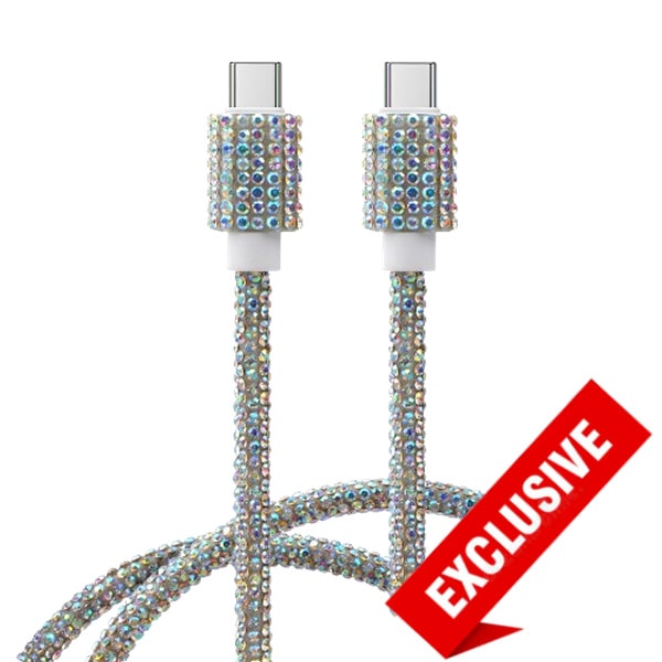 USB-C til USB-C Opladerkabel 60W – Diamantdesign - 1M - Rainbow Shine USB-C til USB-C Opladerkabel 60W - Diamantdesign Rainbow Shine - Hurtig Opladning 1M -