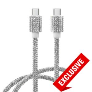 USB-C til USB-C Opladerkabel 60W  -  Diamantdesign Silver  -  Hurtig Opladning 1M -