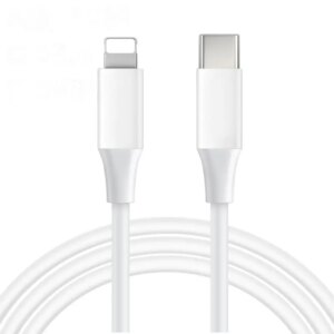USB-C til Lightning-kabel. 9V, 20W hurtig opladning. Hvid. 2 m. -