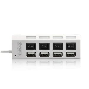 Hvid 4-Ports USB 2.0 Hi-Speed Hub. Med On/Off knapper. -