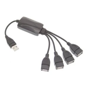 4-Ports USB 2.0 Hi-Speed "blæksprutte" Hub. Sort. -