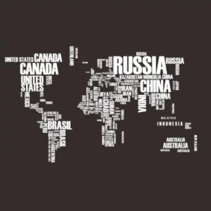 Verdenskort wallsticker med landenavne. 122x74cm. Hvid. -