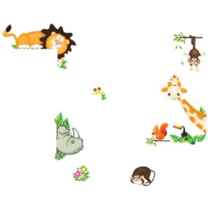 Flot wallsticker med vilde dyr til din indretning. Løve, Giraf, Abe mm. -