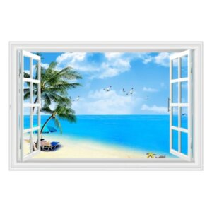 Vindue til bounty strand. Flot wallsticker med en lækker strand. -