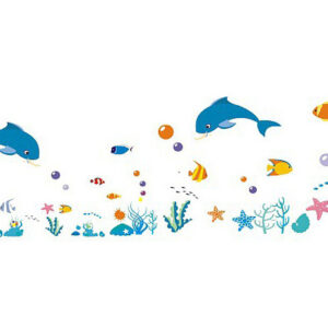 Sød wallsticker med masser af akvariefisk. 120x40cm. -