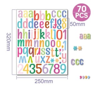 Alfabet wallsticker med farverige bogstaver og tal. Små bogstaver. a til z. -