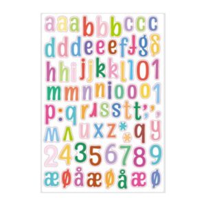 Alfabet wallsticker med farverige bogstaver og tal. Små bogstaver. a til å -