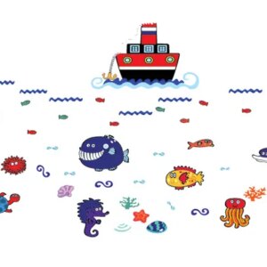 Flot wallsticker med alt godt fra havet. 180x102cm. -