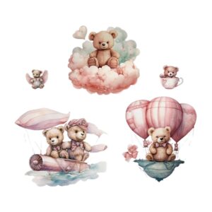 Rigtig sød wallsticker med bamser i flere nuttede motiver. -