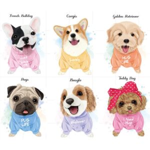 Sød wallsticker med hundehvalpe. 6 nuttede hundehvalpe. -