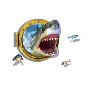Sej wallsticker med en skrækindjagende haj. 3D effekt. -