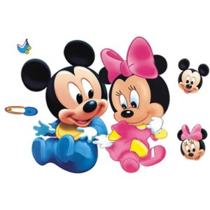 Sød wallsticker med Baby Mickey & Minnie Mouse. -