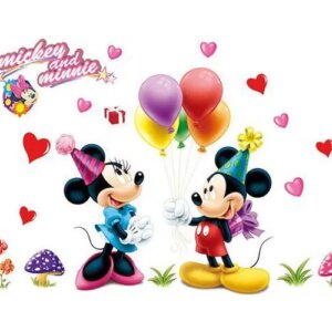 Mickey & Minnie wallsticker. Fødselsdag. 120x75cm. -