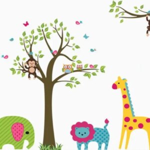 Farverig wallsticker med dyrene fra ZOO. -