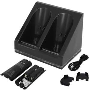 Bordlader til 2 stk Wii Remotes inkl 2x 2800mAh batterier. Sort. -