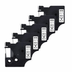 5 stk. Dymo 45013 D1 standardtape sort på hvid  12mm x 7m  Uoriginal  S0720530 - INKpartner ApS