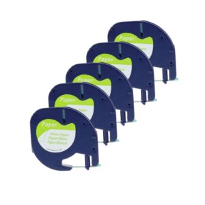 5 stk. Dymo 91200 / 91220 sort på hvid papirtape 12 mm  S0721510 - Kompatibel - INKpartner ApS