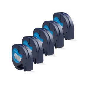 5 stk. Dymo 91201 / 91221 sort på hvid plastiktape 12 mm  S0721610 - Kompatibel - INKpartner ApS