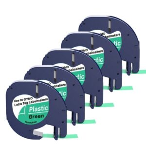 5 stk. Dymo 91204 / 91224 sort på grøn plastiktape 12 mm  S0721640 - Kompatibel - INKpartner ApS