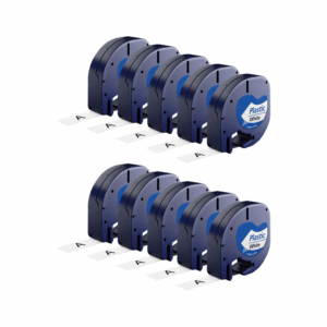 Rabatpakke - 10 stk Dymo 91201 | 91221 sort på hvid tape Kompatibel 12 mm x 4 m - Dymo - Kompatibel