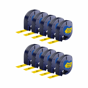 Rabatpakke - 10 stk Dymo 91202 | 91222 sort på gul tape Kompatibel 12 mm x 4 m - Dymo - Kompatibel