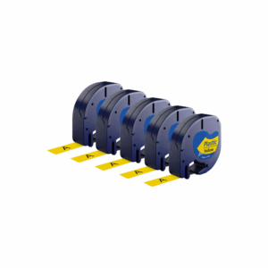 Rabatpakke - 5 stk Dymo 91202 | 91222 sort på gul tape Kompatibel 12 mm x 4 m - Dymo - Kompatibel