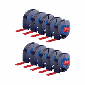 Rabatpakke - 10 stk Dymo 91203 | 91223 sort på rød tape Kompatibel 12 mm x 4 m - Dymo - Kompatibel