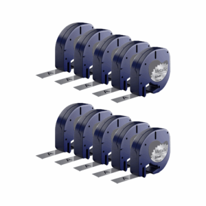 Rabatpakke - 10 stk Dymo 91208 | 91228 sort på sølvmetallic tape Kompatibel 12 mm x 4 m - Dymo - Kompatibel