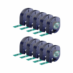 Rabatpakke - 10 stk Dymo 91209 | 91229 sort på grønmetallic tape Kompatibel 12 mm x 4 m - Dymo - Kompatibel