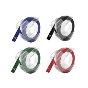 Rabatpakke - 4 stk Dymo 3D hvid på (sort,grøn,rød,blå) farver tape Kompatibel 9 mm x 3 m - Dymo - Kompatibel