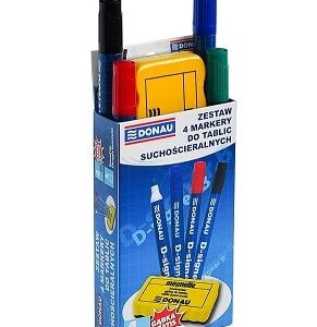 Whiteboard marker sæt - 4 farver inklusive magnetisk tavlevisker - DONAU