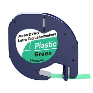 Dymo 91204 / 91224 sort på grøn plastiktape 12 mm  S0721640 - Kompatibel - INKpartner ApS